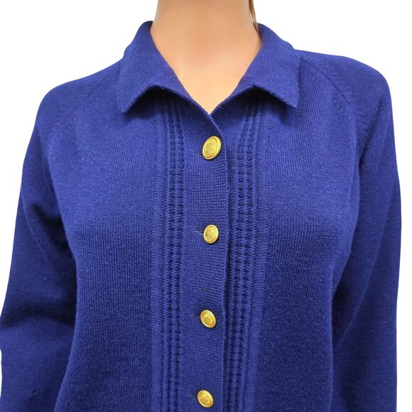 Vintage Bromley Pure New Wool Australian Patons Yarn Cardigan Sweater Blue S - Picture 4 of 13